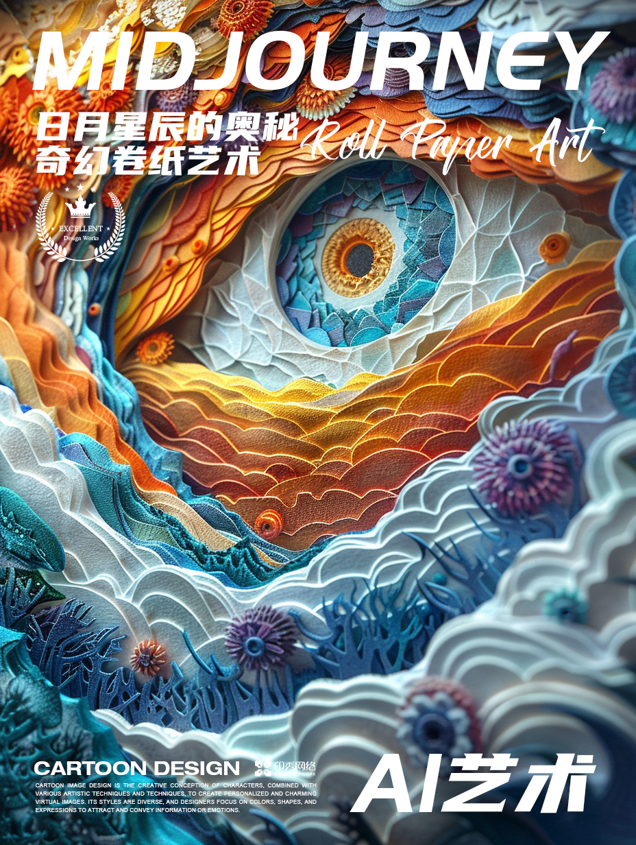 AIGC日月星辰的奥秘奇幻卷纸艺术