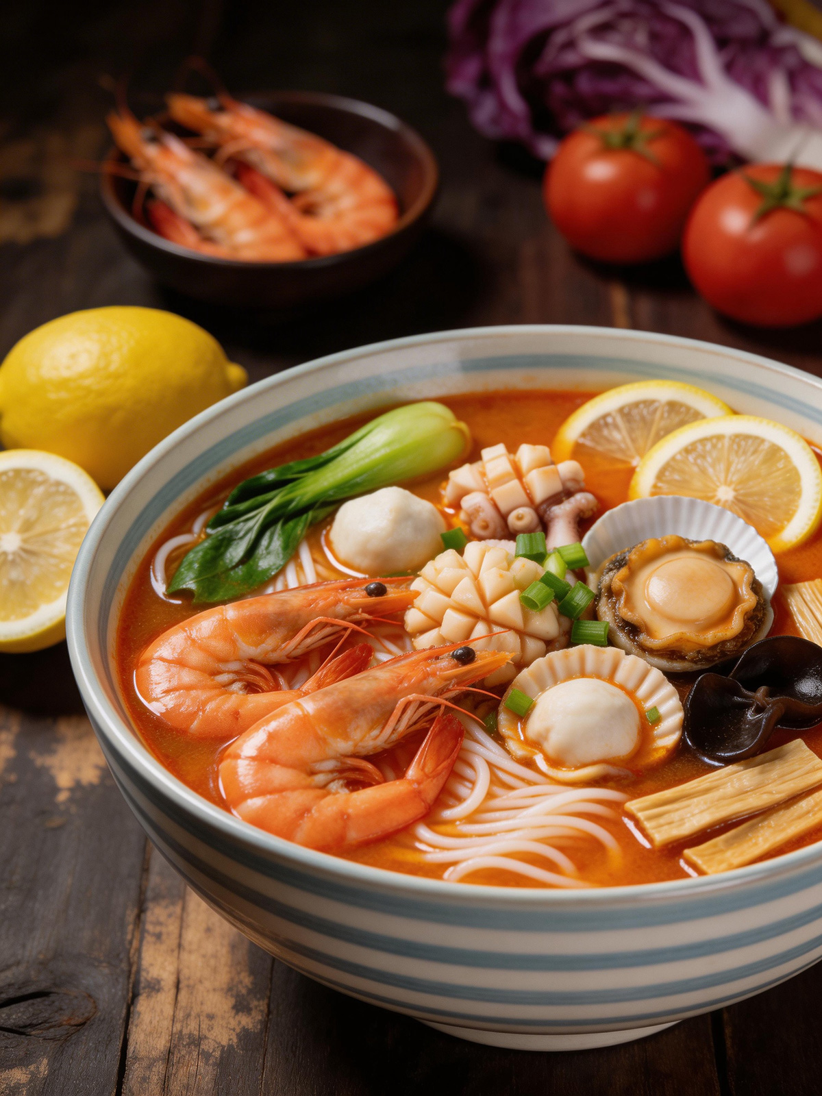 专业商业海鲜酸汤米线摄影
