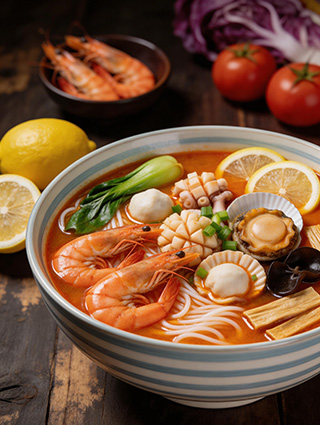 专业商业海鲜酸汤米线摄影