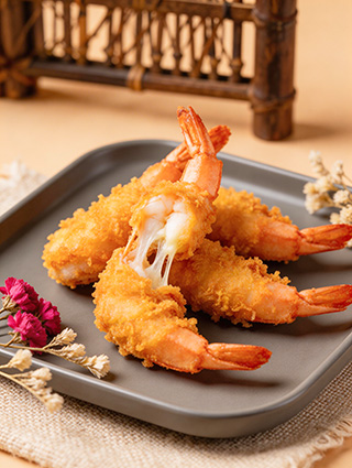 美食黄金酥脆拉丝炸虾摄影